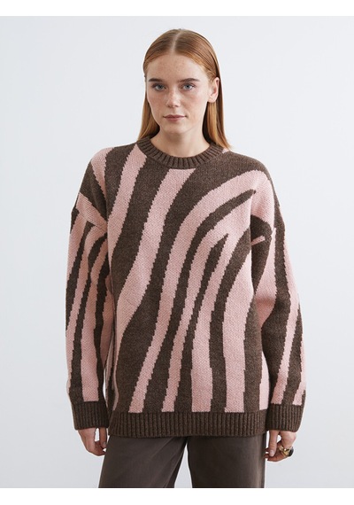 Lcw Modest Pembe Bisiklet Yaka Desenli Kadın Triko Tunik