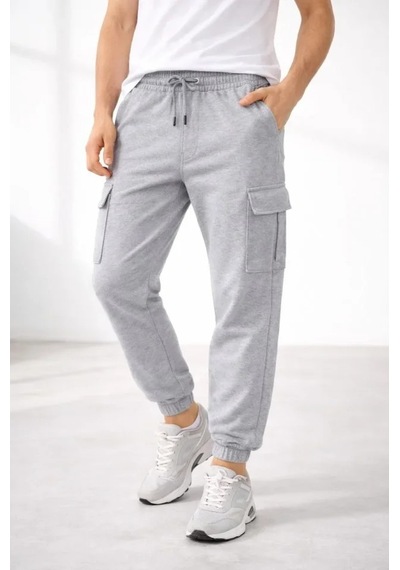 Efnaz Style Erkek Jogger Eşofman Altı Regular Fit , Kargo Cepli, Lastikli Paça, Günlük Spor Pantolon - Gri