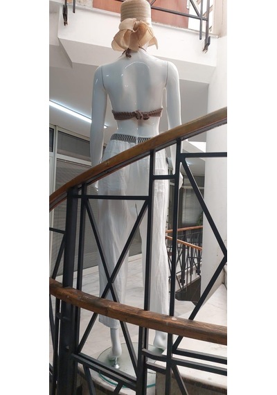 Eren Style İtalyan Kemerli Keten Pantolon-9260 Beyaz