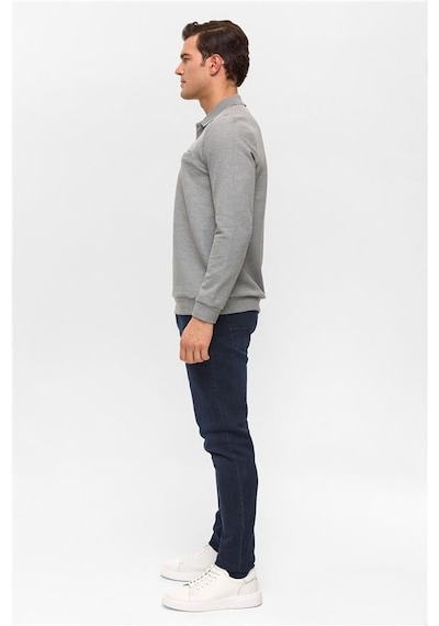 SÜVARİ Gri Regular Armürlü Polo Yaka Sweatshirt Gri