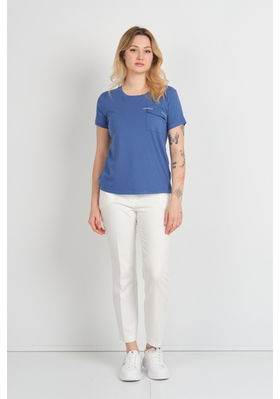 Sistas Kadın Kapak Cepli Bisiklet Yaka Kısa Kollu Bluz 4144 Indigo Indigo