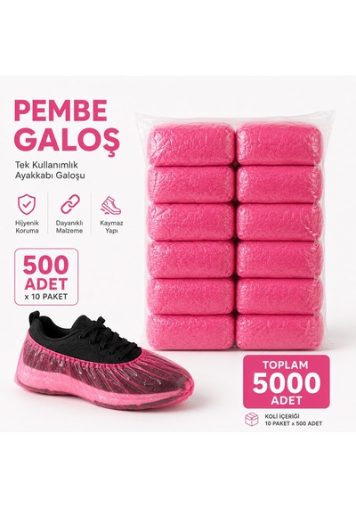 Galoş Pembe 500 Adet X 10 Paket Toplam 5000 Adet Tek Kullanımlık Ayakkabı Galoşu