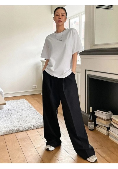 Kadın Beyaz Classical Ön Baskılı Oversize T-shirt Beyaz