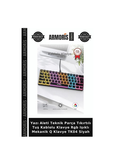 Yazı Aleti Teknik Parça Tıkırtılı Tuş Kablolu Klavye Rgb Işıklı Mekanik Q Klavye Tk04 Siyah