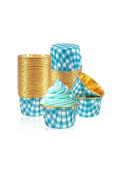 Dolphin Muffin Kek Kapsülü Kare Desenli Mavi-altın 25li Sku: Smg8690010522276 Açık Gri