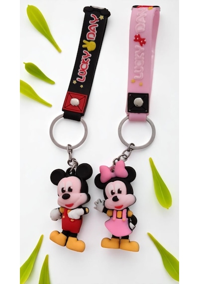2 Li Sevimli Karakter Anahtarlık Seti Mickey & Minnie, Silikon Askı Ve Çanta Aksesuar