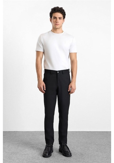 Süvari Siyah Slim Düz Twill Normal Bel Casual Pantolon Spn2020500035-s09
