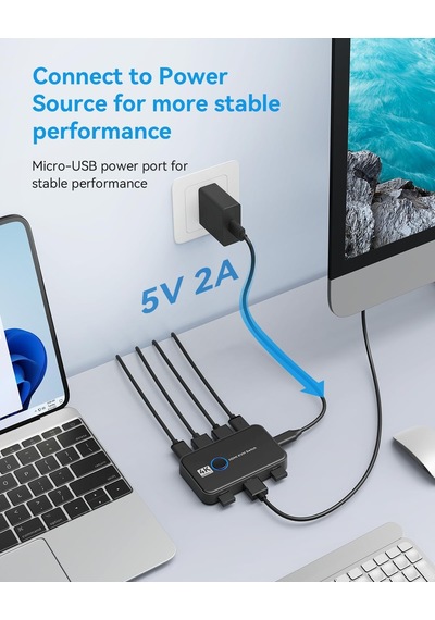 Kvm Anahtarı, Kvm Anahtarı Hdmı, Bir Hd Monitör Ve Klavye Fare Paylaşımı 2 Bilgisayar İçin Usb Kvm Anahtarı, 4k