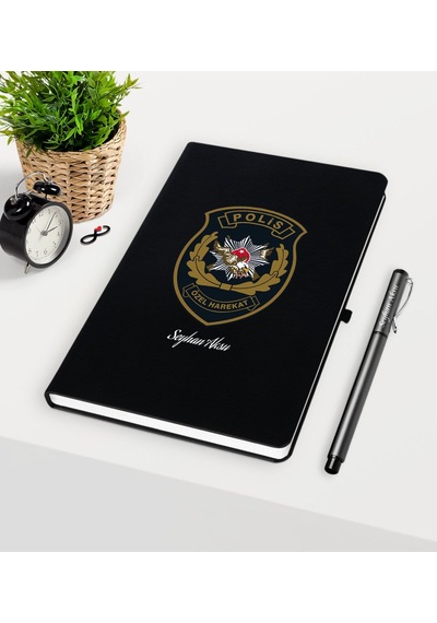 Kişiye Özel Polis Özel Harekat Temalı Siyah Defter Kalem Seti Siyah