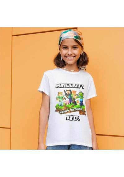 Alpşan Ticaret İsme Özel Minecrat Tişört Özel Kişiye Özel Minecraft T-shirt Unisex Yetişkin Çocuk Beyaz Tişört Beyaz
