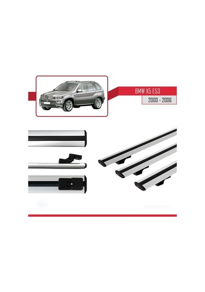 Bmw X5 E53 2000-2006 Arası İle Uyumlu Basic Model Ara Atkı Tavan Barı Gri 3 Adet