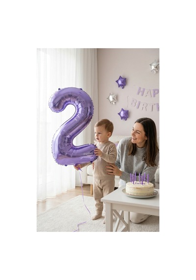 32 İnç Mor Rakam 2 Folyo Balon Çok Renkli