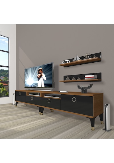 Decoraktiv Eko 200r Mdf Gold Tv Ünitesi Tv Sehpası Ceviz - Siyah