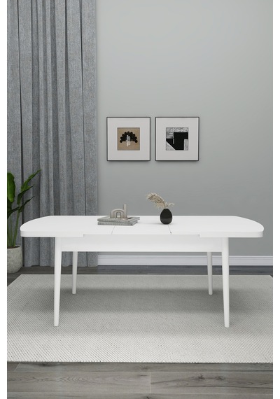 Renlife Yemek Masası Mdf Beyaz Mutfak Masası Ahşap Metal Ayaklı Ren Sersi Beyaz Mdf