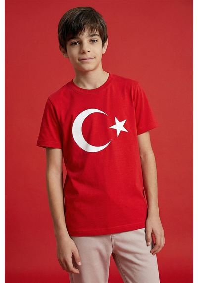 Tommy Life Kırmızı Ay Yıldız Baskılı Unisex T-shirt - 11333 KIrmızı