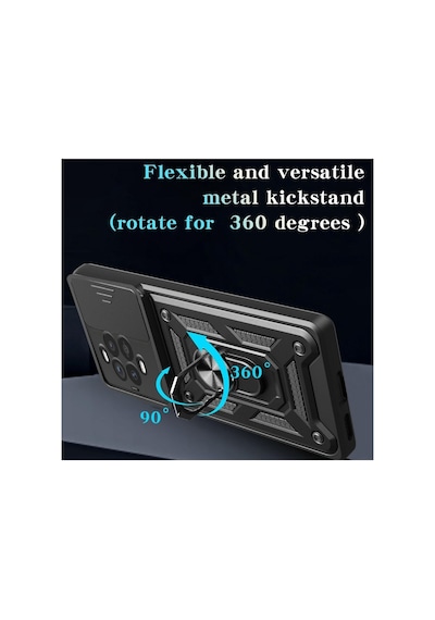 Huawei Nova 14 Pro Uyumlu Tank Kılıf Yüzüklü Standlı Extra Koruma Zırhlı Outdoor Kapak Siyah