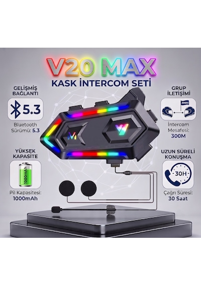 Y20 Max Motorsiklet Intercom Su Geçirmez Kask 2 Kişi Telsiz Bağlantılı Intercom Rgb Intercom