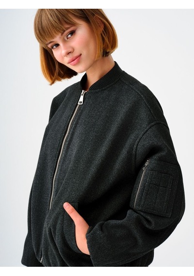Loose Fit Kadın Mont Gri Melanj