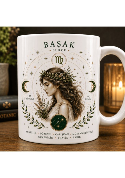 Başak Burcu Temalı Kupa Bardak Astroloji Ve Burç Tasarımlı Seramik Kupa Beyaz