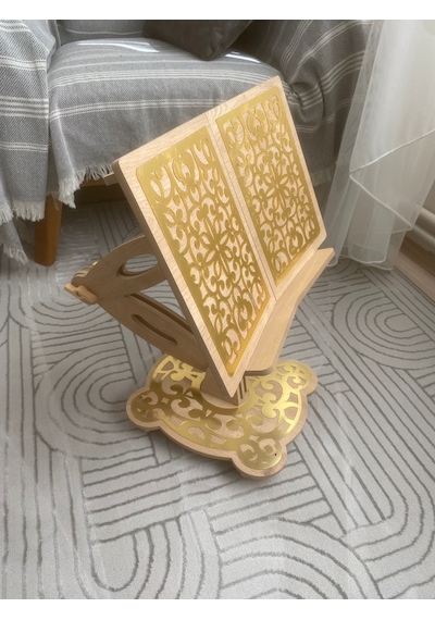 Yükseklik Ayarlı Rahle Gold Aynalı Pleksi Dekor Kuran-ı Kerim Okuma Rahlesi