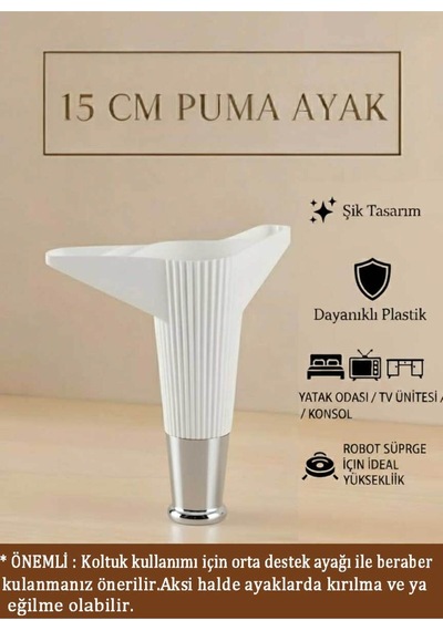 Puma 15 Cm Beyaz-krom Mobilya Kanepe Tv Ünitesi Kosol Ayağı Beyaz-krom