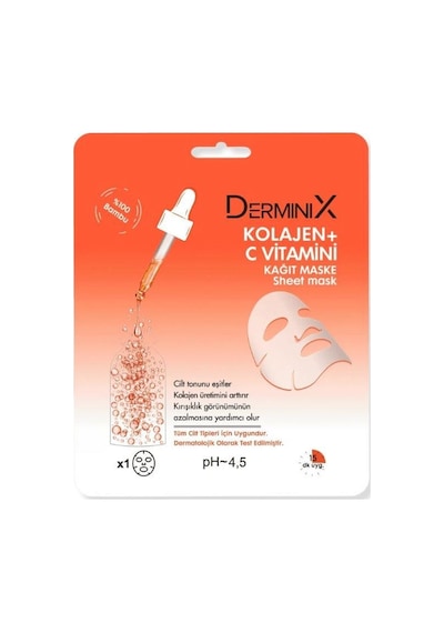 Derminix Kolajen + C Vitamini Kağıt Yüz Maskesi