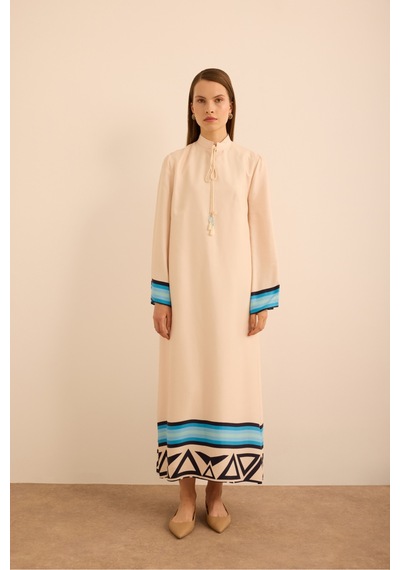 Aker Çizgi Desenli Cotton Elbise Mavi Mavi