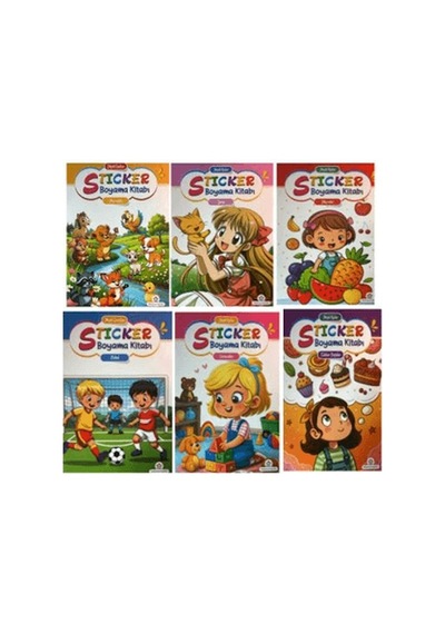 Neşeli Boyama Kitabı Sticker 6 Kitap Set