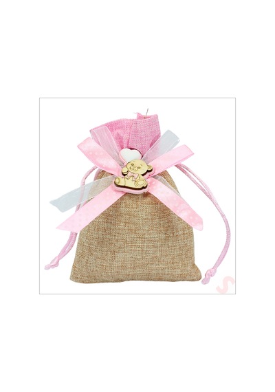 Bebek Temalı Jüt Kese 10cm X 13cm - Pembe X 12 Adet Çok Renkli