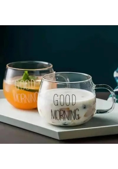 Good Morning Kupa Seti, 2'li Şeffaf, Borosilkat Cam, 350ml çok renkli