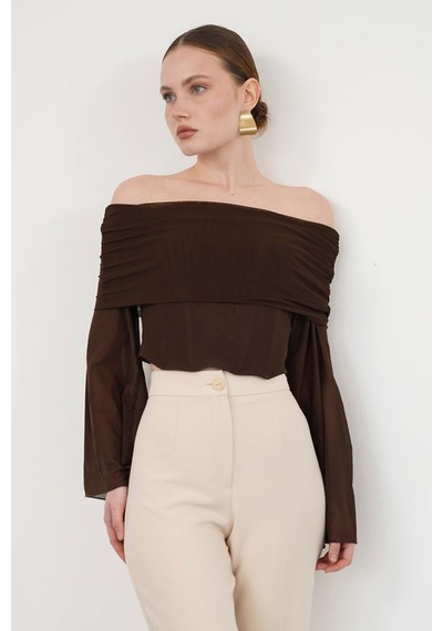 Verymoda D 2977 Uzun Kol Tül Bluz - D2977 Kahve