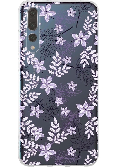 Huawei P20 Pro Uyumlu Kapak Floral Lila Tasarımlı Şeffaf Silikon Kılıf