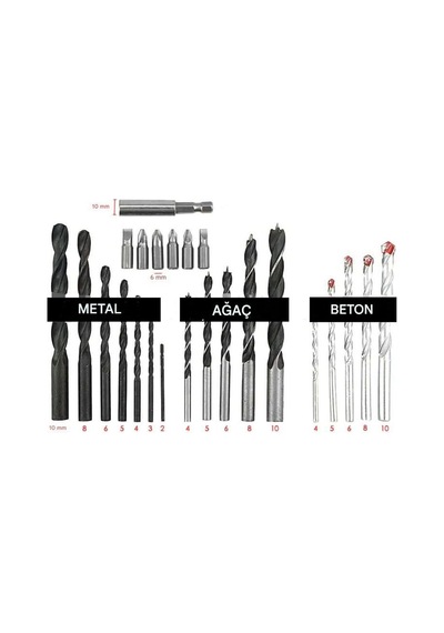 Matkap Ucu Set Duvar Metal Ahşap 17'li Delme 4 Çeşit Dübel 6 Farklı Yıldız Düz Bits Uç Organizer