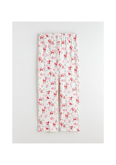 Lcw Dream Ekru Gömlek Yaka Yılbaşı Temalı Kadın Pijama Takımı