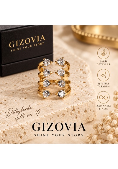 Celeste Gold Çok Sıralı Kristal Taşlı Yüzük Altın