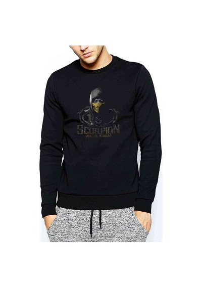 Mortal Kombat Scorpion Fatality Baskılı Siyah Erkek Örme Sweat (528978460)