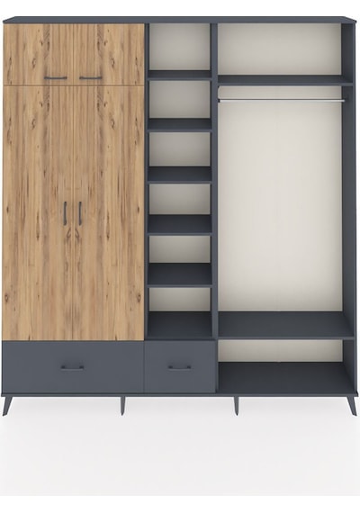 Arges Dolap 12 Raflı 2 Çekmeceli 2 Askılı 220x30x243 Antrasit-çam/antrasit Atlas Çam/antrasıt Arges Dolap 12 Raflı 2 Çekmeceli 2 Askılı 220x30x243 Antrasit-çam/antrasit Atlas Çam/antrasıt