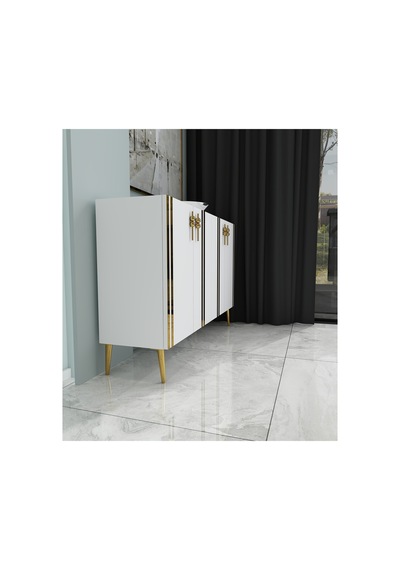 Pars 120 Cm Konsol, Tv Ünitesi, Çok Amaçlı Dolap -beyaz-altın Beyaz-altın
