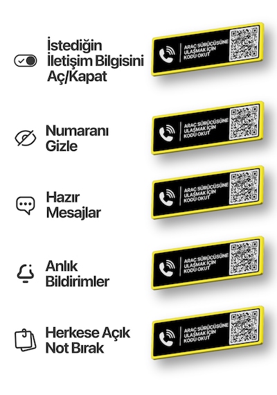Meo 10'lu Paket - Numarasız Numaratör - Qr Kodlu Araç Numaratörü - Araç İçi Park Telefon Numarası Yatay Etiket 001