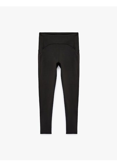 Koton Yüksek Bel Slim Fit Dikiş Detaylı İnterlok Spor Tayt Siyah 6sak40203nk