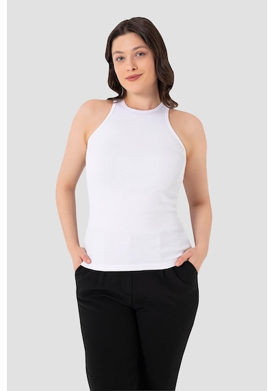 Arma Yıldız Kadın Pamuklu Fitilli Görünümlü Halter Yaka Basic Siyah - Beyaz Atlet 2'li Paket Beyaz - Siyah