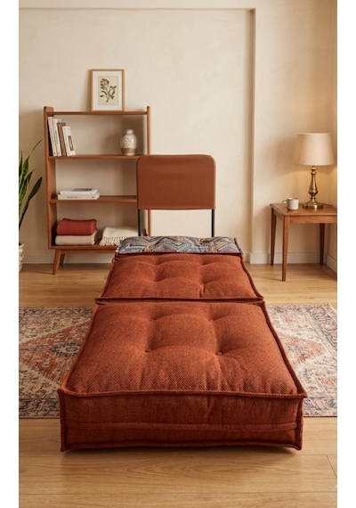 Viscolog Comfy Plus Yeni Nesil Bohem Tekli Koltuk,yataklı Katlanır Berjer,yer Yatağı,şark Köşesi 75x75 85cm Kırmızı