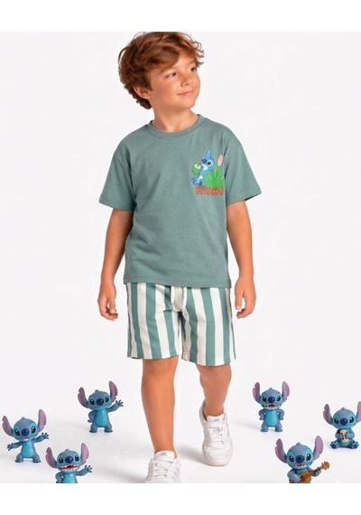 Cg Kids Stitch Baskılı Erkek Çocuk Tshirt Şort Alt Üst Takım Sırt Baskı Detaylı Mint Yeşili Cg Kids Stitch Baskılı Erkek Çocuk Tshirt Şort Alt Üst Takım Sırt Baskı Detaylı Mint Yeşili