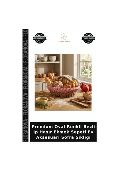 Premium Oval Renkli Bezli İp Hasır Ekmek Sepeti Ev Aksesuarı Sofra Şıklığı Çok Renkli
