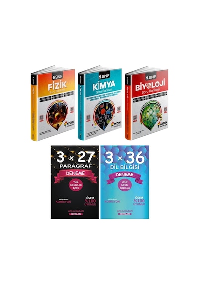 Aydın 9. Sınıf Fizik Kimya Biyoloji Soru Ve Anla Kazan Paragraf Dil Bilgisi Deneme 5li Set