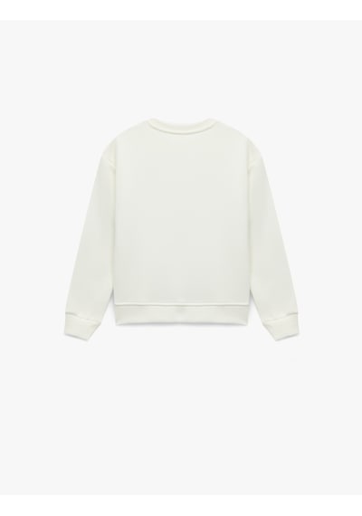 Koton Atatürk Baskılı Uzun Kollu Bisiklet Yaka Pullu Payetli Sweatshirt Ekru 6wkg10426ak Ekru