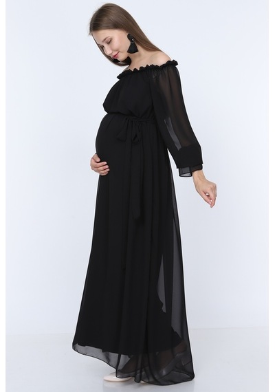 Modalabio Moda Labio-Babyshower Dökümlü Hamile Elbisesi Siyah
