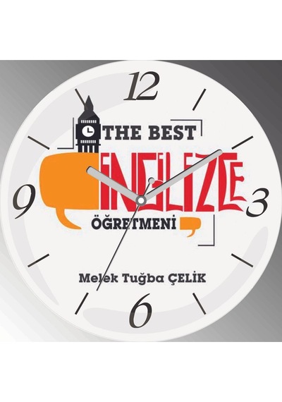 Kişiye Özel En İyi İngilizce Öğretmeni Teacher Çap 30cm Sessiz Akar Bombeli Gerçek Cam Duvar Saati Siyah