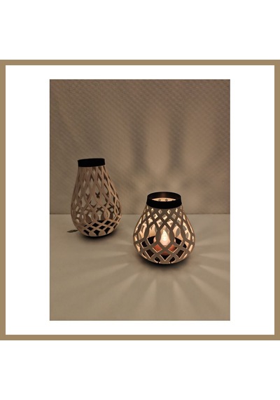 Bezos Modern Izgara Desenli Rüzgar Feneri Tealight Mumluk Dekoratif Mum Tutucu 22 Çok Renkli