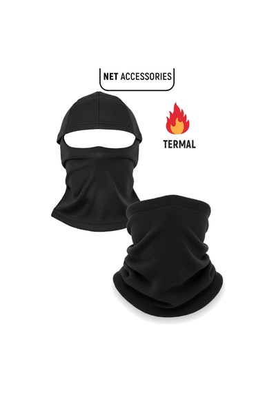 Neler Geldi Neler 2'li Set Siyah Polar Boyunluk Ve Polar Kar Maskesi Unisex Kışlık Polar Termal Soğuk Hava Koruyucu